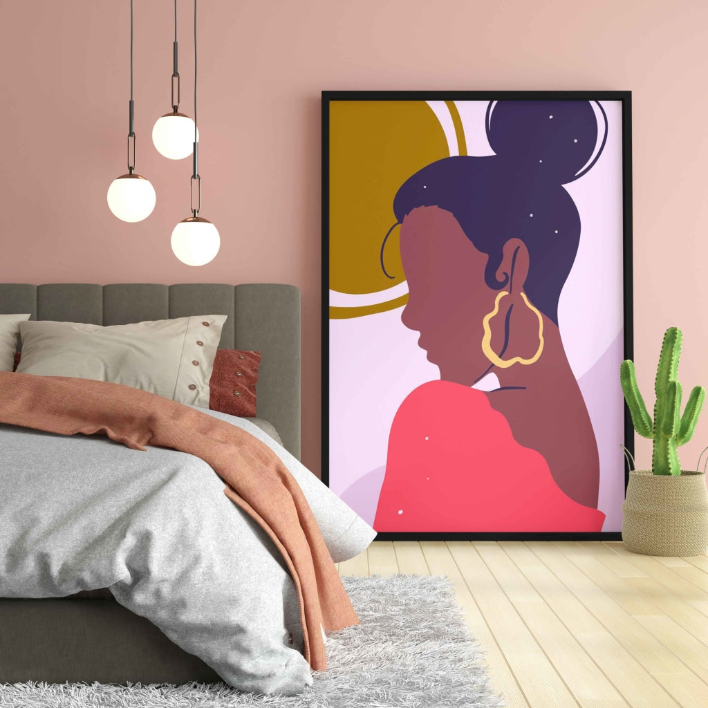 Boho Women With High Bun Art Frame For Wall Decor- Funkydecors Xs / Black Posters Prints &amp; Visual