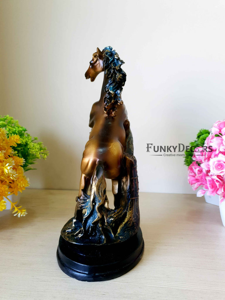 Brown Polyresin And Bronze Running Horse Statue Decorative Animal Figurine Showpiece- Funkydecors