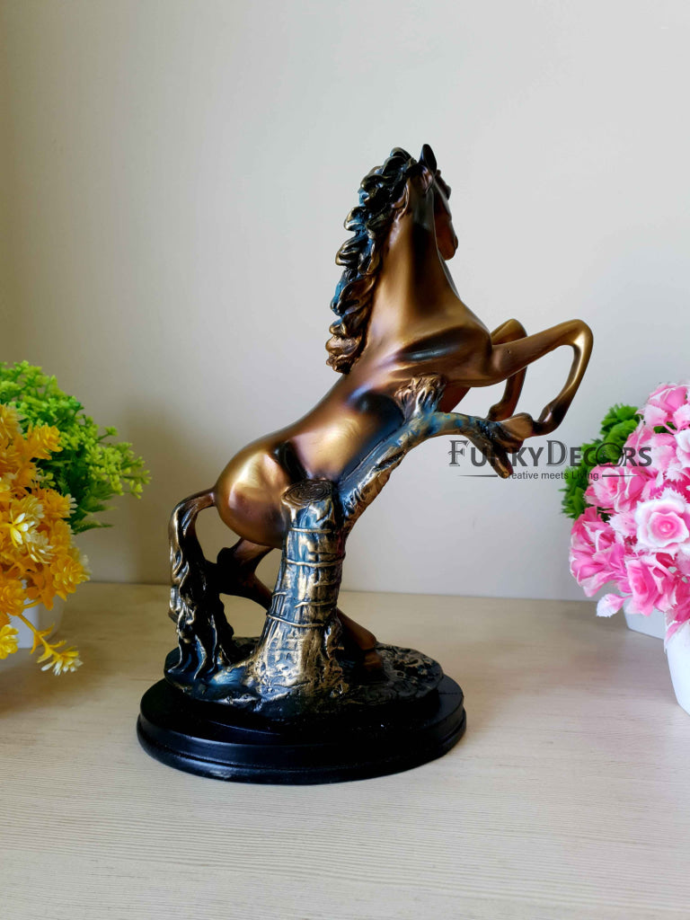 Brown Polyresin And Bronze Running Horse Statue Decorative Animal Figurine Showpiece- Funkydecors