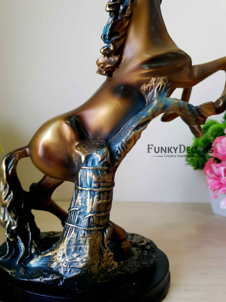 Brown Polyresin And Bronze Running Horse Statue Decorative Animal Figurine Showpiece- Funkydecors