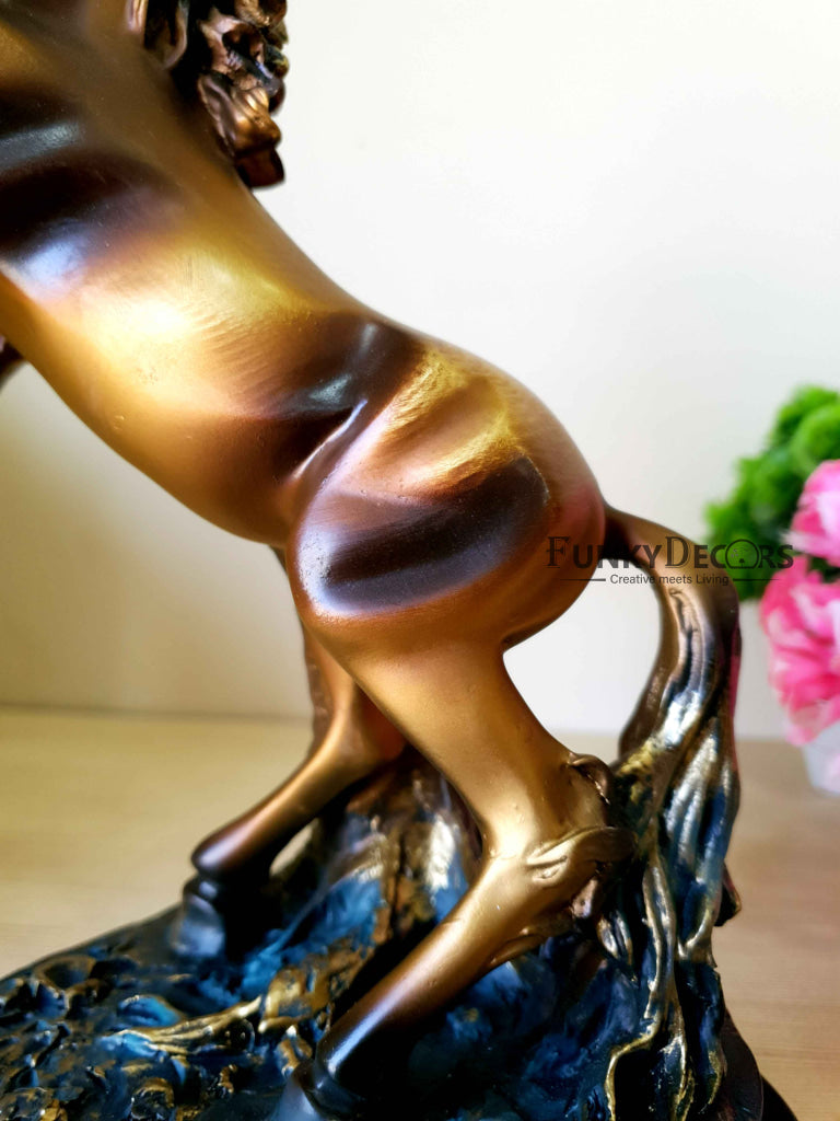 Brown Polyresin And Bronze Running Horse Statue Decorative Animal Figurine Showpiece- Funkydecors