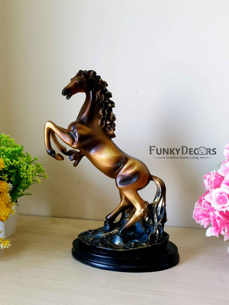 Brown Polyresin And Bronze Running Horse Statue Decorative Animal Figurine Showpiece- Funkydecors