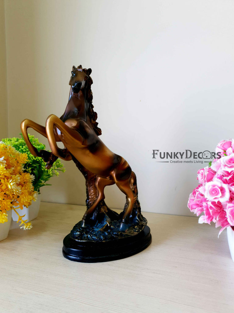 Brown Polyresin And Bronze Running Horse Statue Decorative Animal Figurine Showpiece- Funkydecors