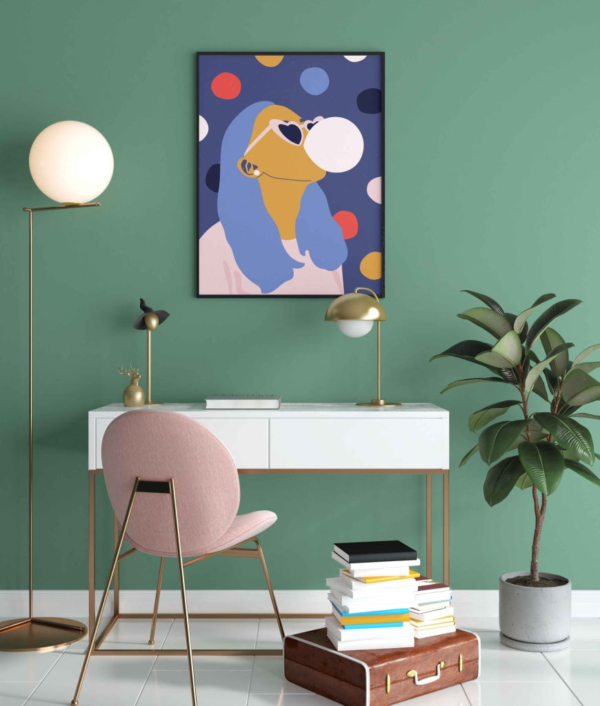 Bubble Gum Women Portrait Art Frame For Wall Decor- Funkydecors Xs / Black Posters Prints &amp; Visual