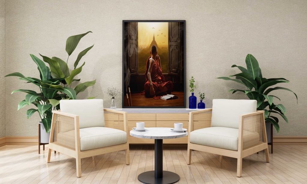 Buddhist Monk - Spiritual Art Frame For Wall Decor- Funkydecors Xs / Black Posters Prints &amp; Visual