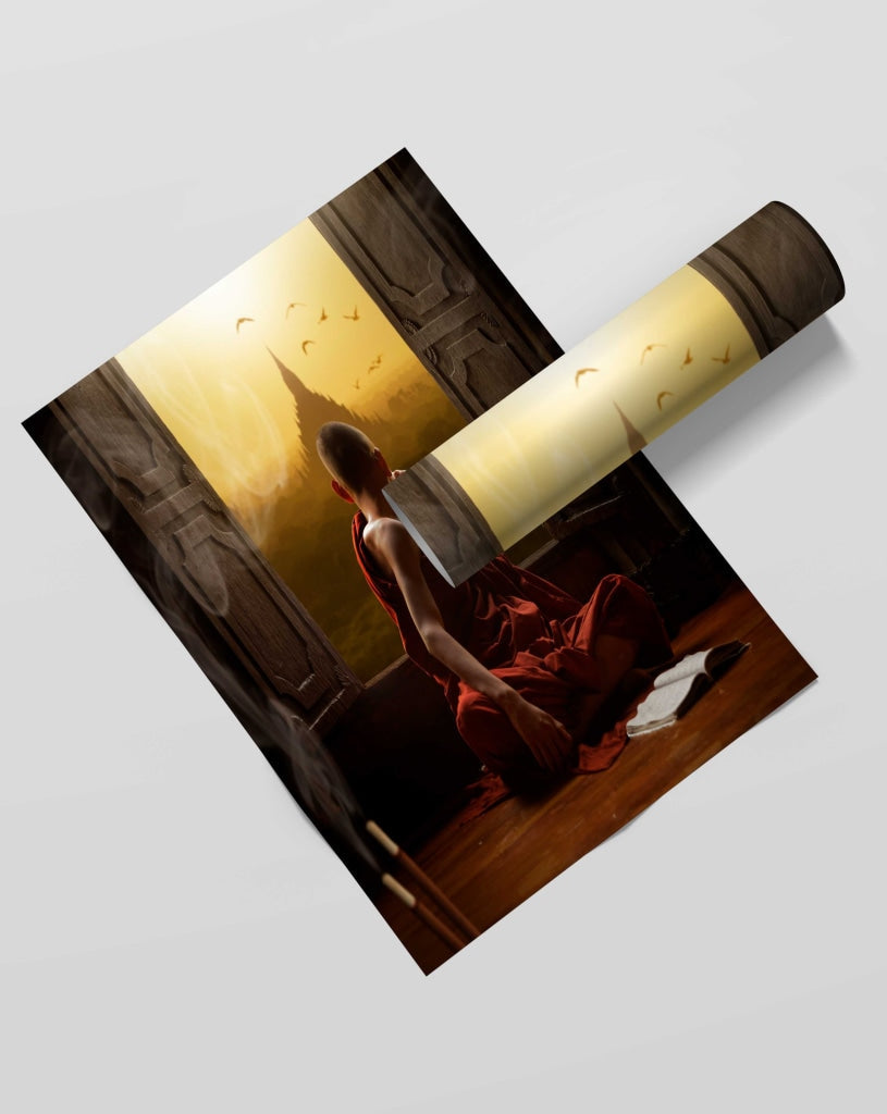 Buddhist Monk - Spiritual Art Frame For Wall Decor- Funkydecors Xs / Roll Posters Prints &amp; Visual