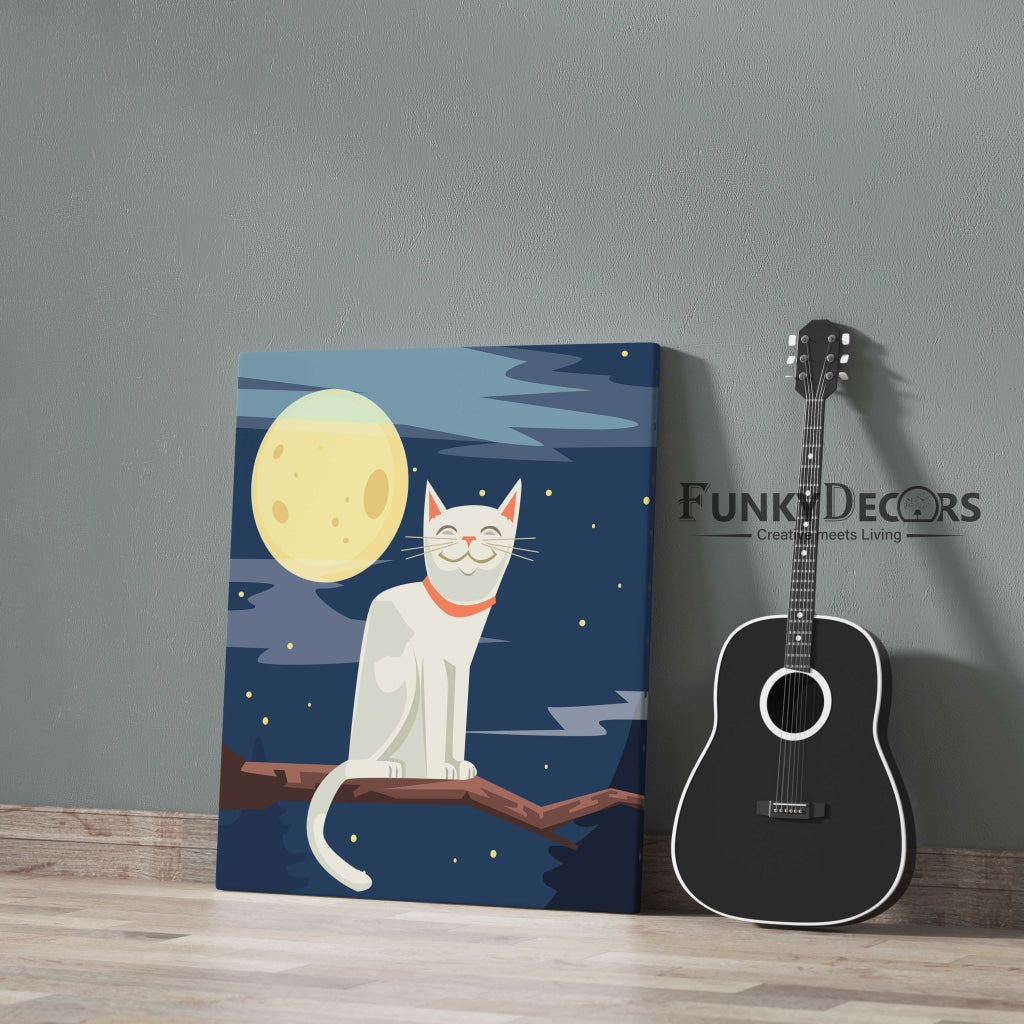 Cat In The Moonlight - Nursery Art Frame For Wall Decor- Funkydecors Posters Prints &amp; Visual Artwork