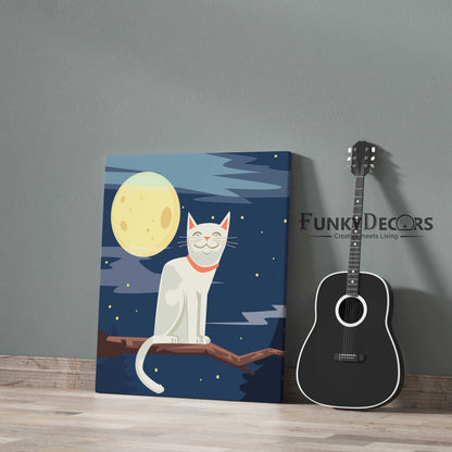 Cat In The Moonlight - Nursery Art Frame For Wall Decor- Funkydecors Posters Prints & Visual Artwork