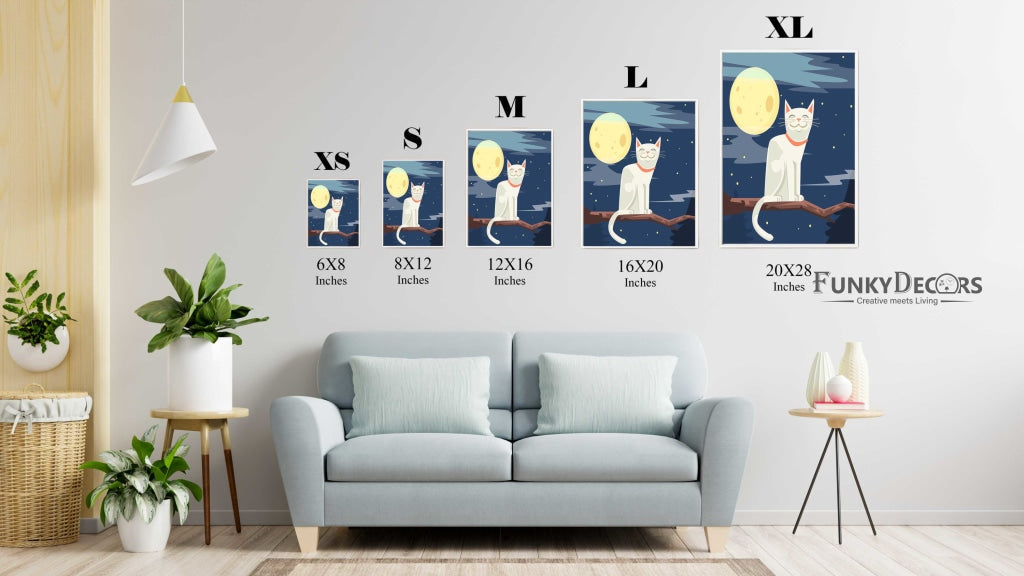 Cat In The Moonlight - Nursery Art Frame For Wall Decor- Funkydecors Posters Prints &amp; Visual Artwork