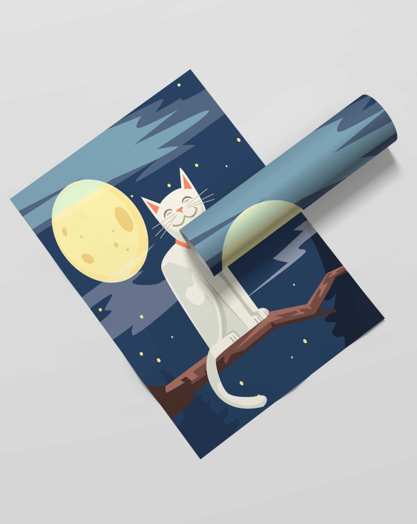 Cat In The Moonlight - Nursery Art Frame For Wall Decor- Funkydecors Xs / Roll Posters Prints &amp;