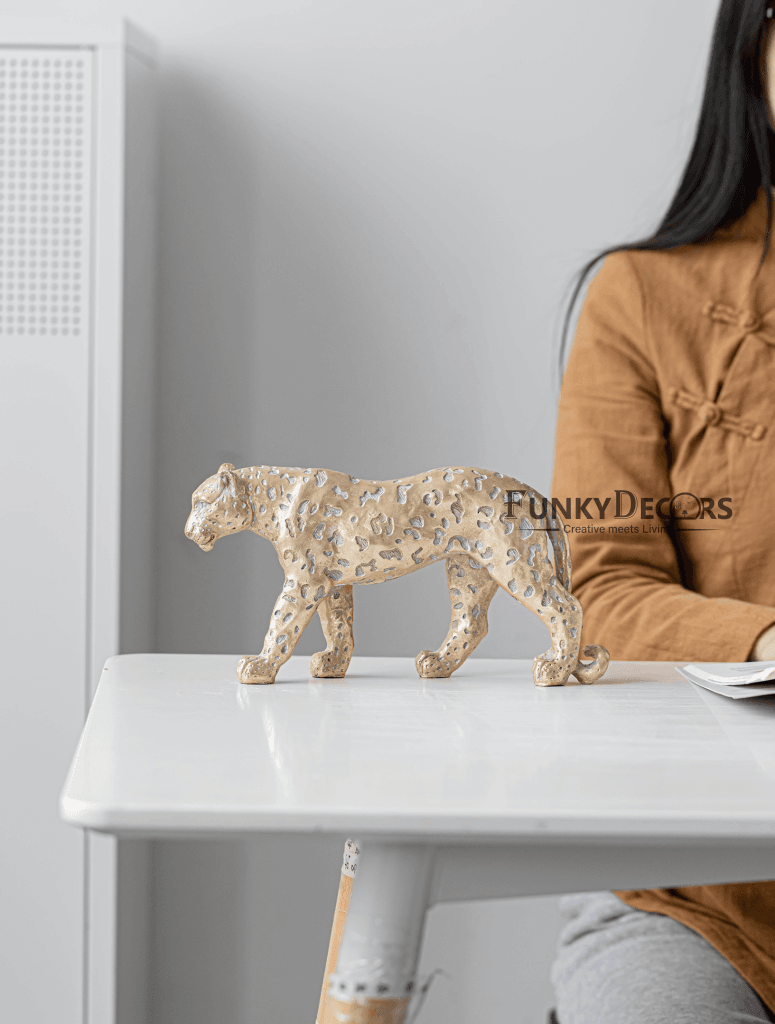 Cheetah Sculpture In Golden Decorative Showpiece Animal Figurine- Funkydecors Figurines