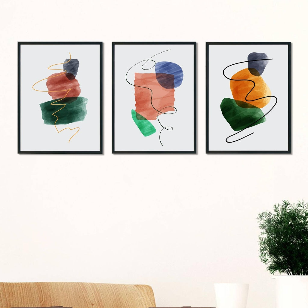 Colour Block -Abstract 3 Panels Art Frame For Wall Decor- Funkydecors Xs / Black Posters Prints &amp;