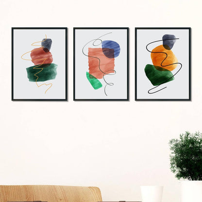 Colour Block -Abstract 3 Panels Art Frame For Wall Decor- Funkydecors Xs / Black Posters Prints &