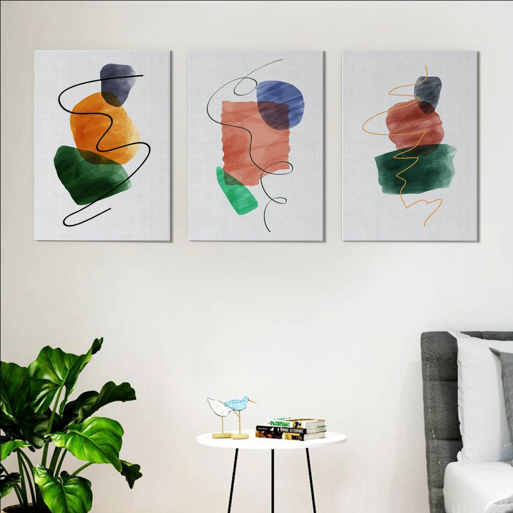 Colour Block -Abstract 3 Panels Art Frame For Wall Decor- Funkydecors Xs / Canvas Posters Prints &