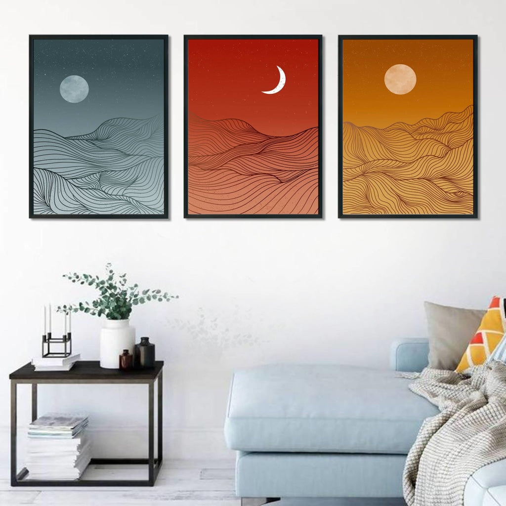 Colour Blocks - Minimal 3 Panels Art Frame For Wall Decor- Funkydecors Xs / Black Posters Prints &amp;