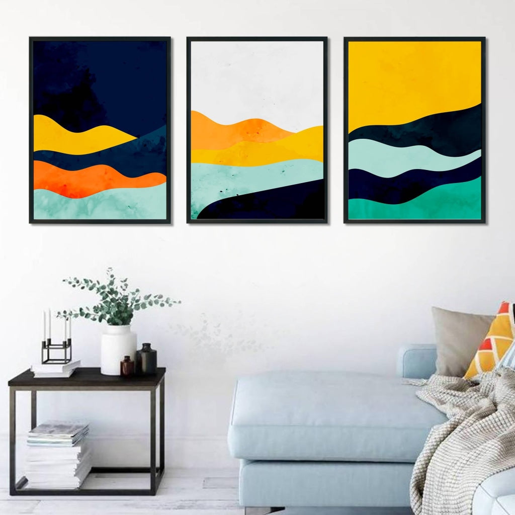 Colour Blocks - Minimal 3 Panels Art Frame For Wall Decor- Funkydecors Xs / Black Posters Prints &amp;