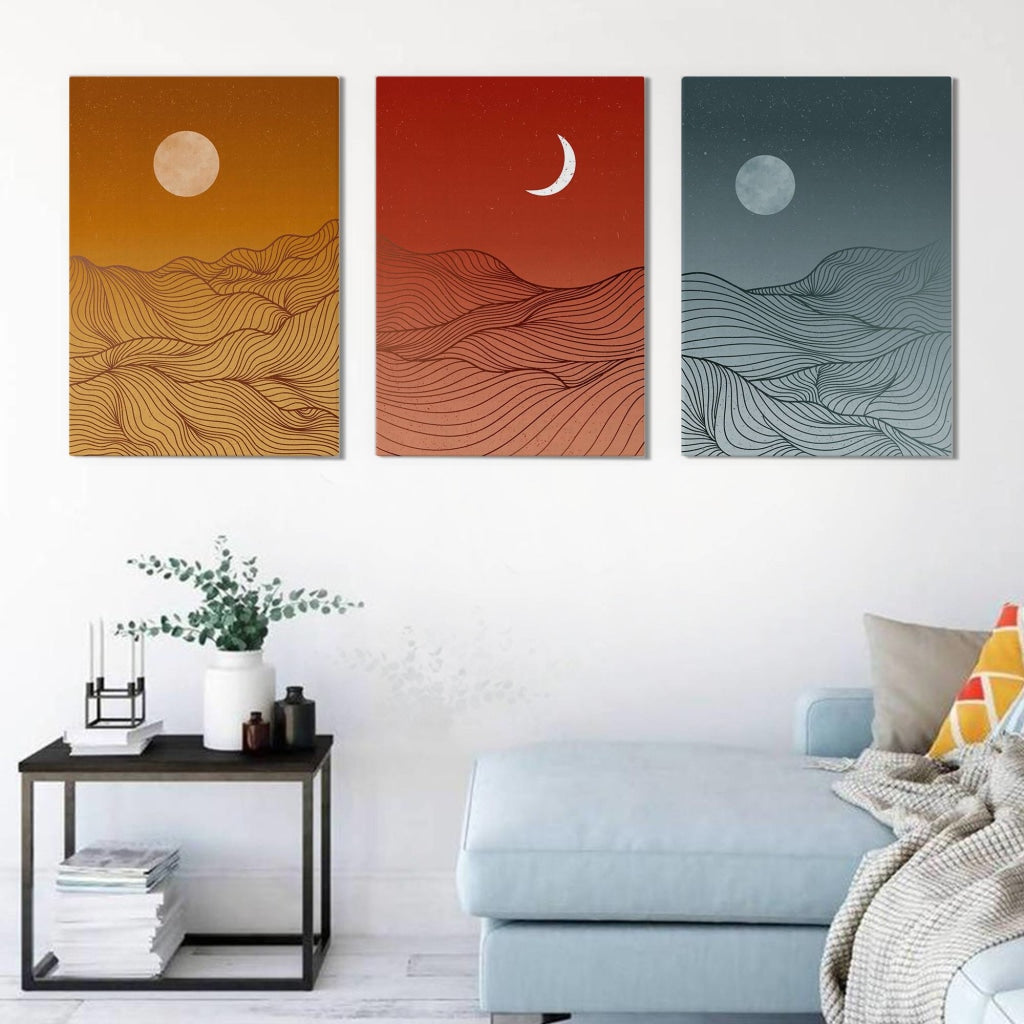 Colour Blocks - Minimal 3 Panels Art Frame For Wall Decor- Funkydecors Xs / Canvas Posters Prints &amp;
