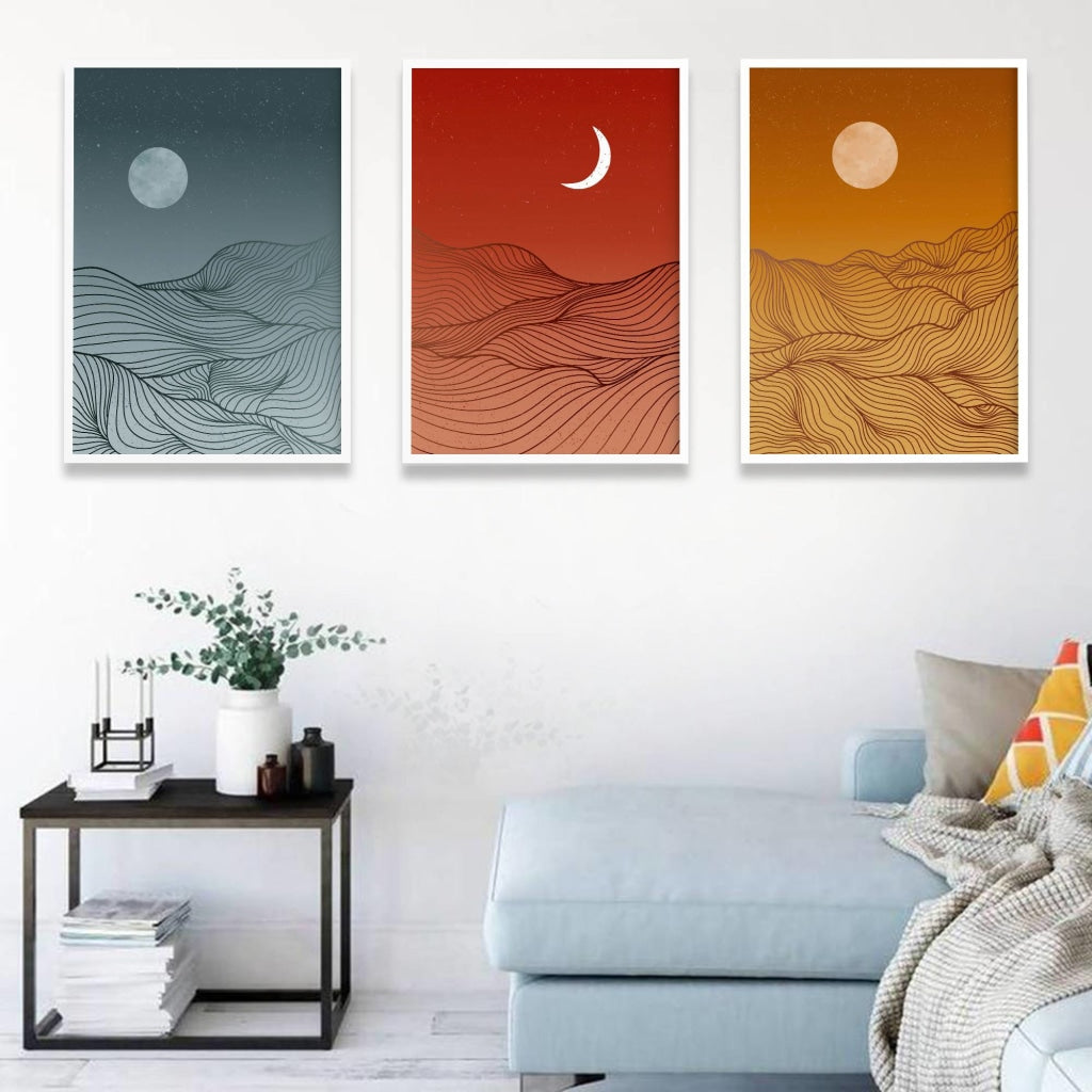 Colour Blocks - Minimal 3 Panels Art Frame For Wall Decor- Funkydecors Xs / White Posters Prints &