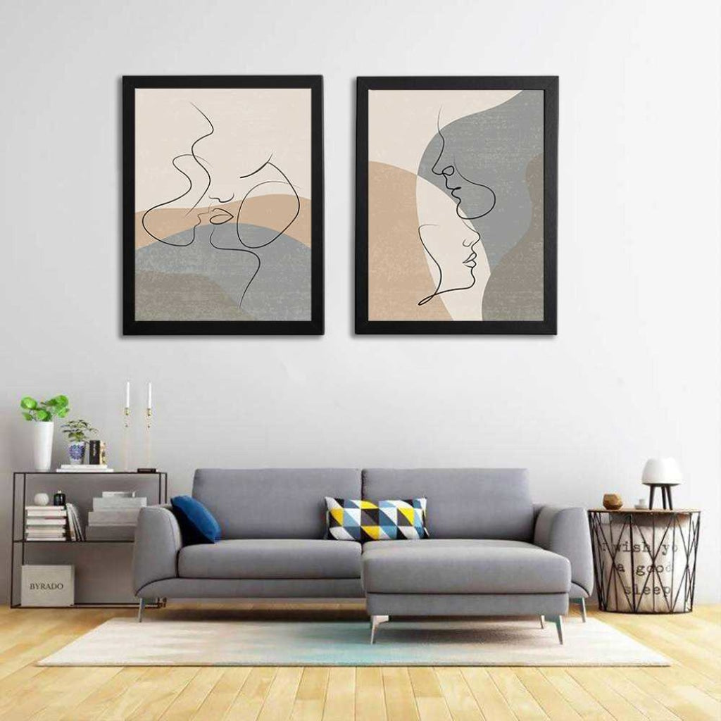 Couple Line 2 Panels Art Frame For Wall Decor- Funkydecors Xs / Black Posters Prints &amp; Visual