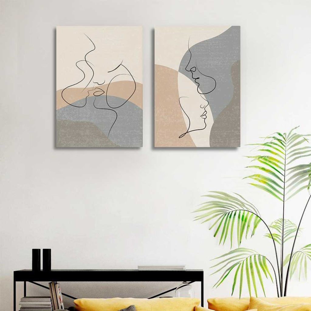 Couple Line 2 Panels Art Frame For Wall Decor- Funkydecors Xs / Canvas Posters Prints &amp; Visual
