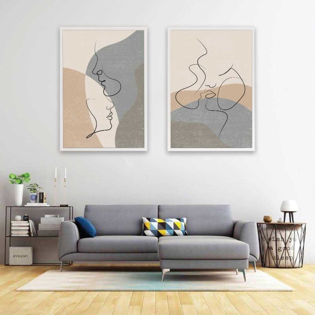 Couple Line 2 Panels Art Frame For Wall Decor- Funkydecors Xs / White Posters Prints &amp; Visual