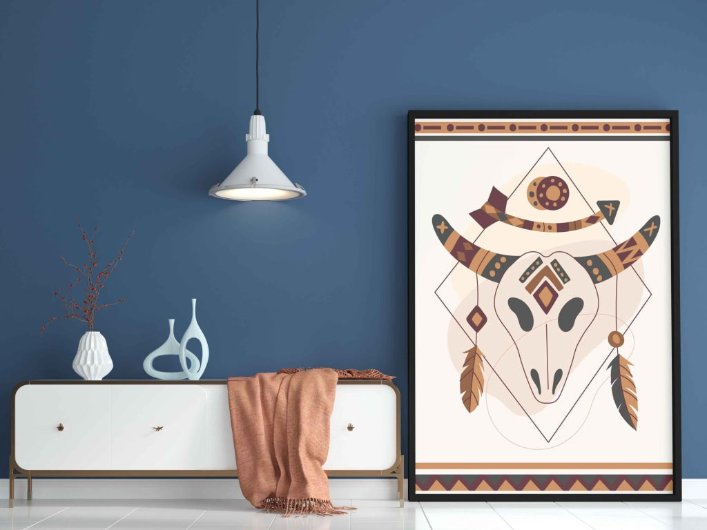 Cow Skull - Tribal Art Frame For Wall Decor- Funkydecors Xs / Black Posters Prints & Visual Artwork