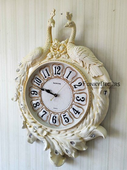 Cream Designer Peacock Vintage Style Fiber Wall Clock For Home Office Decor And Gifts 75 Cm Tall-