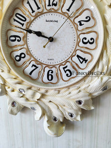 Cream Designer Peacock Vintage Style Fiber Wall Clock For Home Office Decor And Gifts 75 Cm Tall-