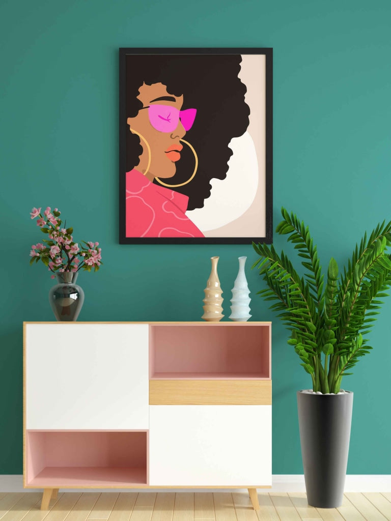 Curly Afro Girl Portrait Art Frame For Wall Decor- Funkydecors Xs / Black Posters Prints & Visual