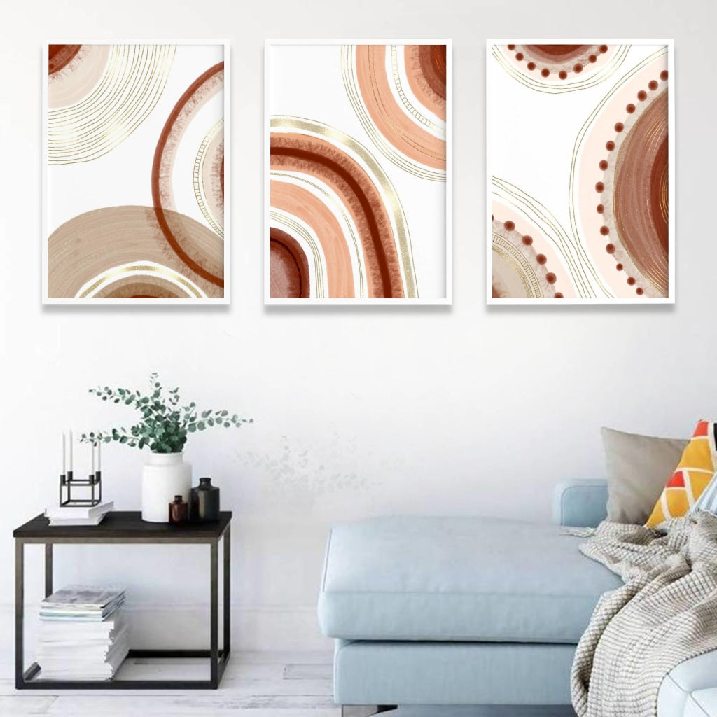 Curves -Geometric 3 Panels Art Frame For Wall Decor- Funkydecors Xs / White Posters Prints & Visual