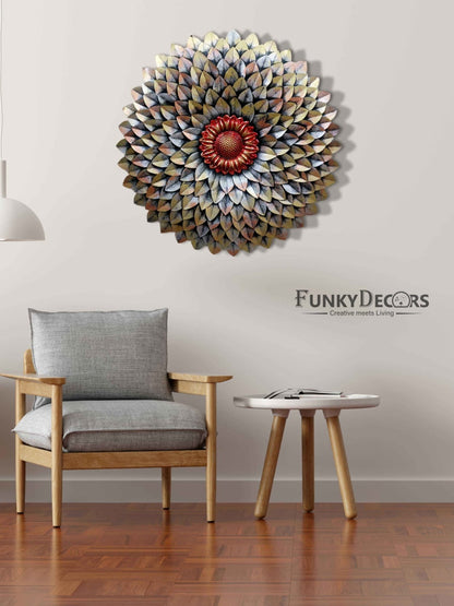 Decorative Flower Round Metal Wall Art With Led Light- Funkydecors