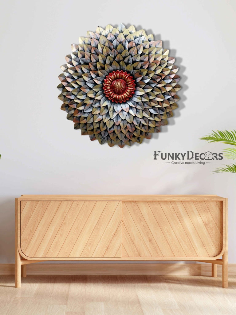 Decorative Flower Round Metal Wall Art With Led Light- Funkydecors