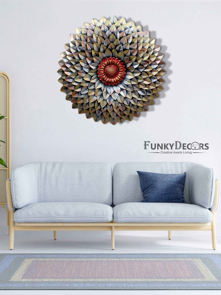 Decorative Flower Round Metal Wall Art With Led Light- Funkydecors