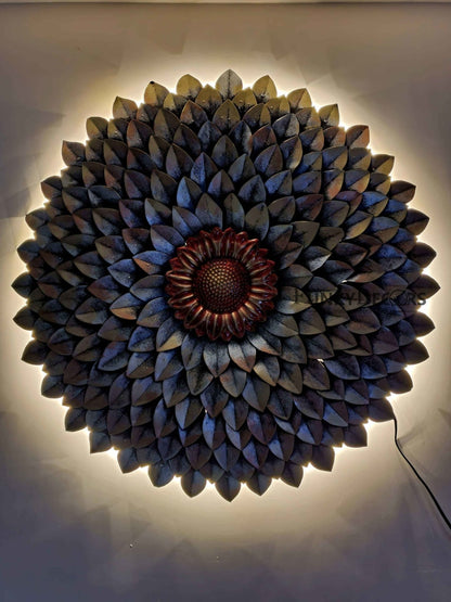 Decorative Flower Round Metal Wall Art With Led Light- Funkydecors