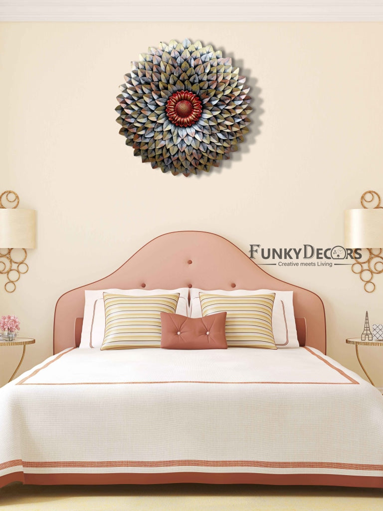 Decorative Flower Round Metal Wall Art With Led Light- Funkydecors