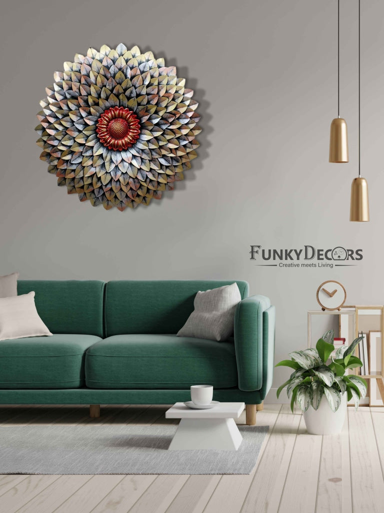 Decorative Flower Round Metal Wall Art With Led Light- Funkydecors