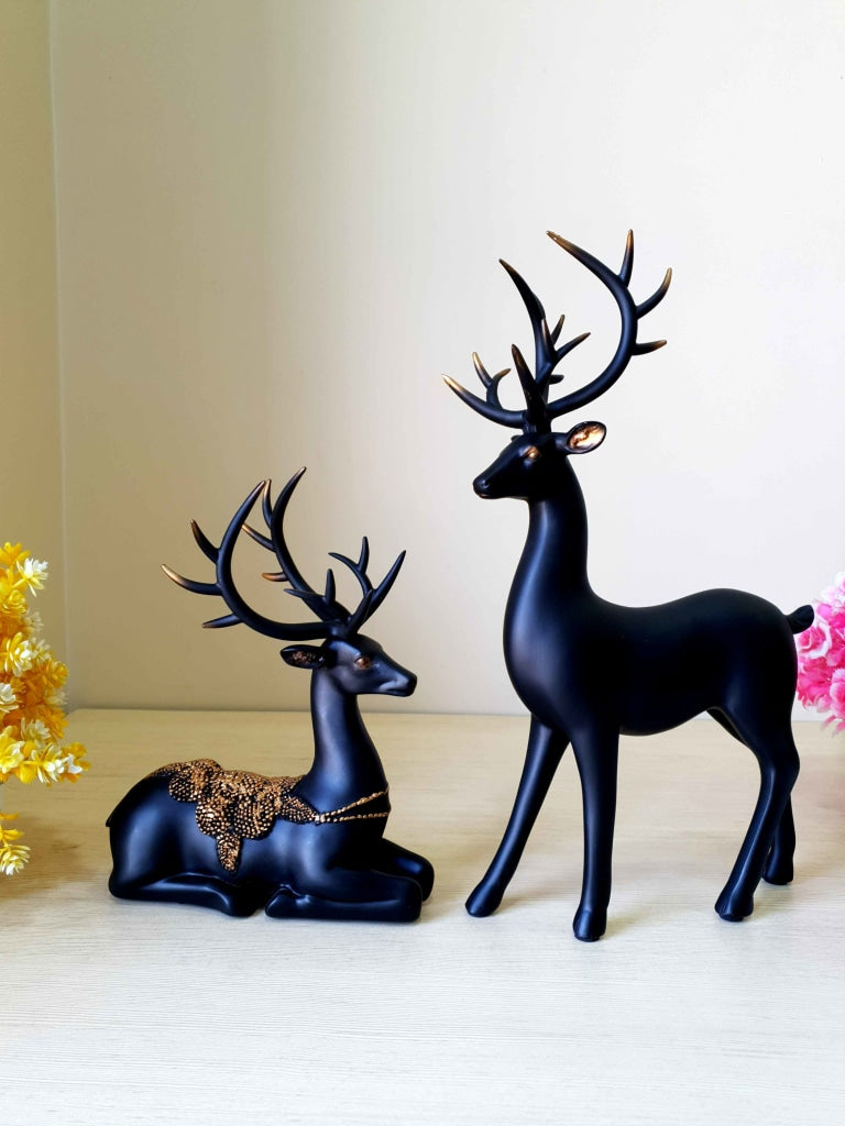 Deer Sculpture In Black Decorative Showpiece Animal Figurine- Funkydecors Figurines