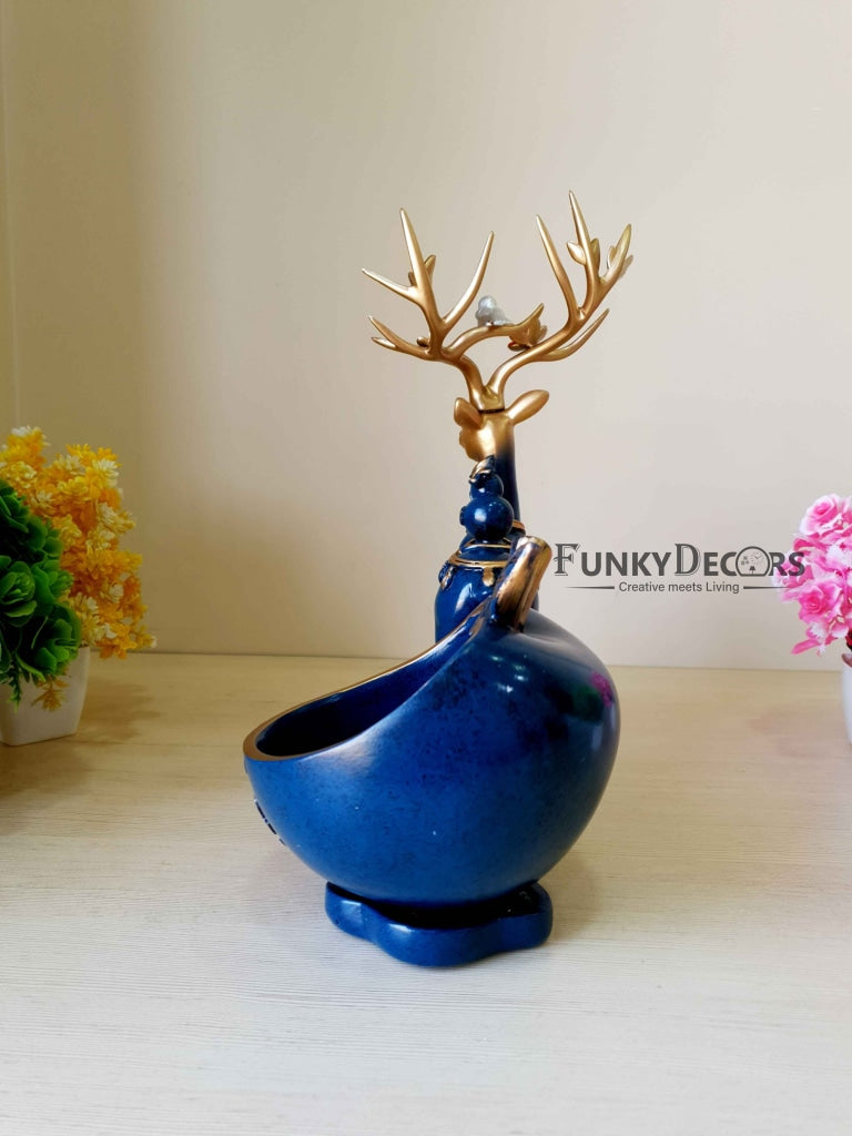 Deer Sculpture In Blue Decorative Showpiece With Cash And Key Holder Animal Figurine- Funkydecors