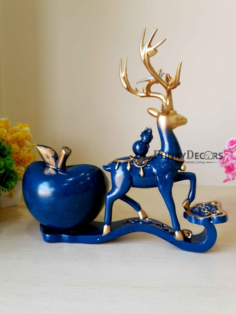 Deer Sculpture In Blue Decorative Showpiece With Cash And Key Holder Animal Figurine- Funkydecors