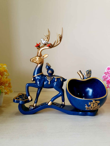 Deer Sculpture In Blue Decorative Showpiece With Cash And Key Holder Animal Figurine- Funkydecors