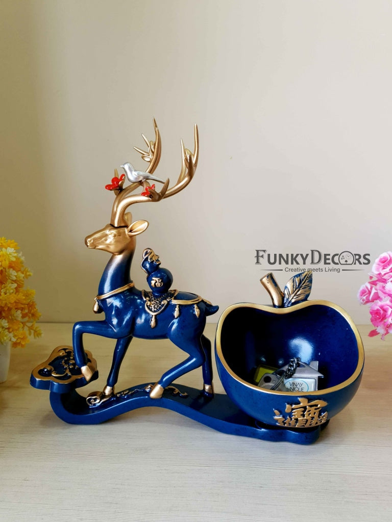 Deer Sculpture In Blue Decorative Showpiece With Cash And Key Holder Animal Figurine- Funkydecors