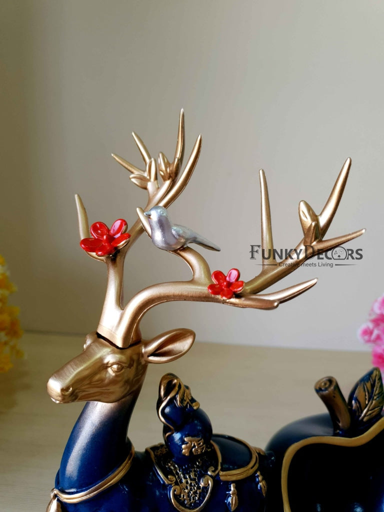 Deer Sculpture In Blue Decorative Showpiece With Cash And Key Holder Animal Figurine- Funkydecors