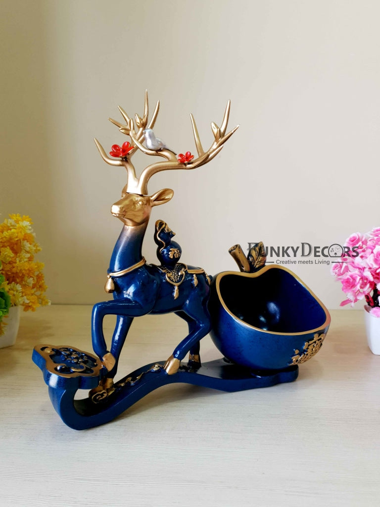 Deer Sculpture In Blue Decorative Showpiece With Cash And Key Holder Animal Figurine- Funkydecors