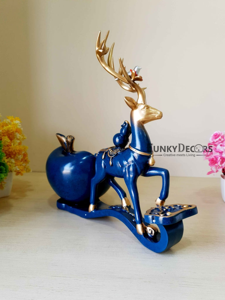 Deer Sculpture In Blue Decorative Showpiece With Cash And Key Holder Animal Figurine- Funkydecors