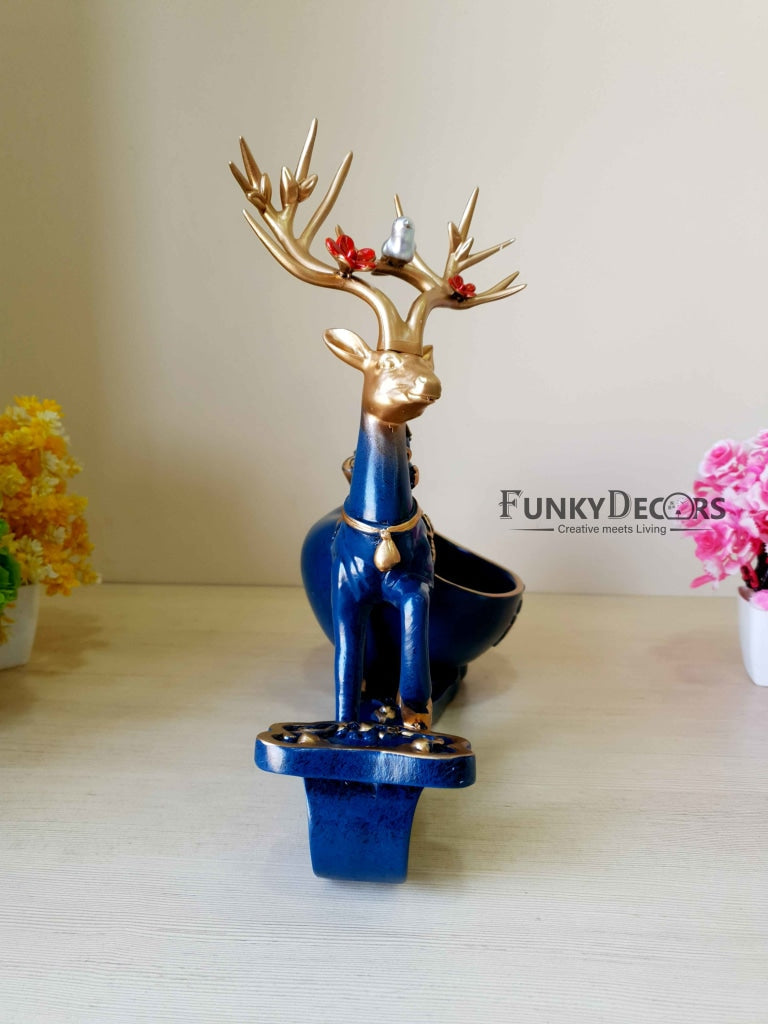 Deer Sculpture In Blue Decorative Showpiece With Cash And Key Holder Animal Figurine- Funkydecors