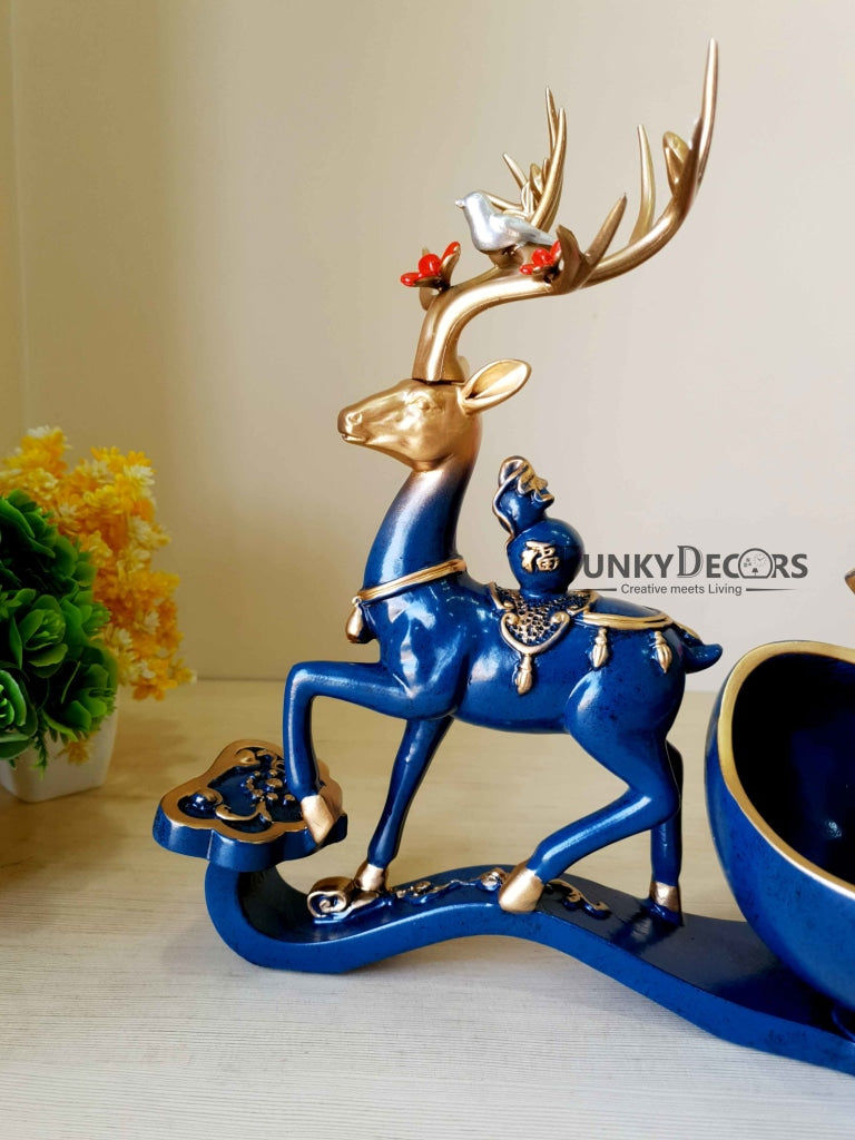 Deer Sculpture In Blue Decorative Showpiece With Cash And Key Holder Animal Figurine- Funkydecors