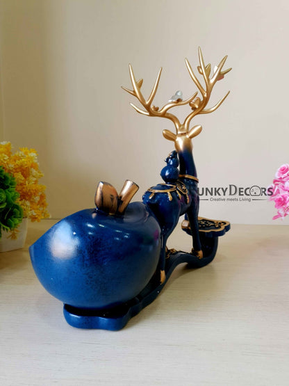 Deer Sculpture In Blue Decorative Showpiece With Cash And Key Holder Animal Figurine- Funkydecors