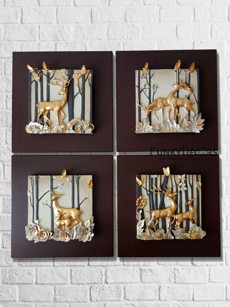 Deers Modern 3D Stone Carving Wall Art - Set Of 4