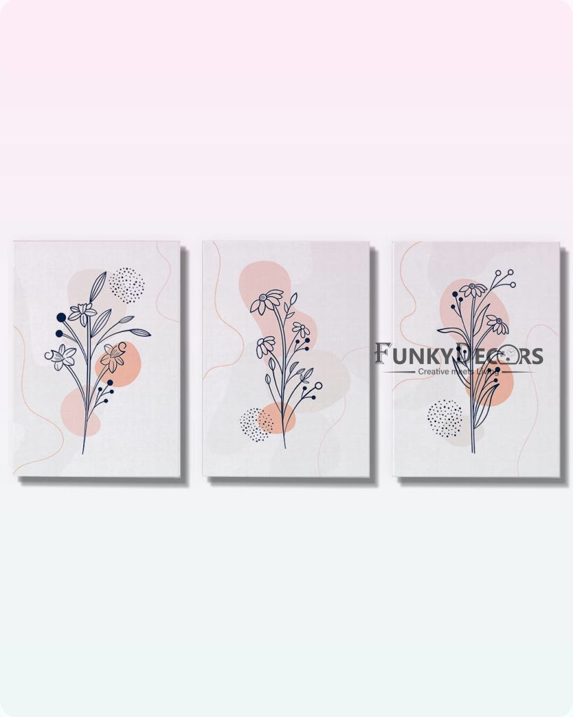 Delicate Floral 3 Panels Art Frame For Wall Decor- Funkydecors Posters Prints &amp; Visual Artwork