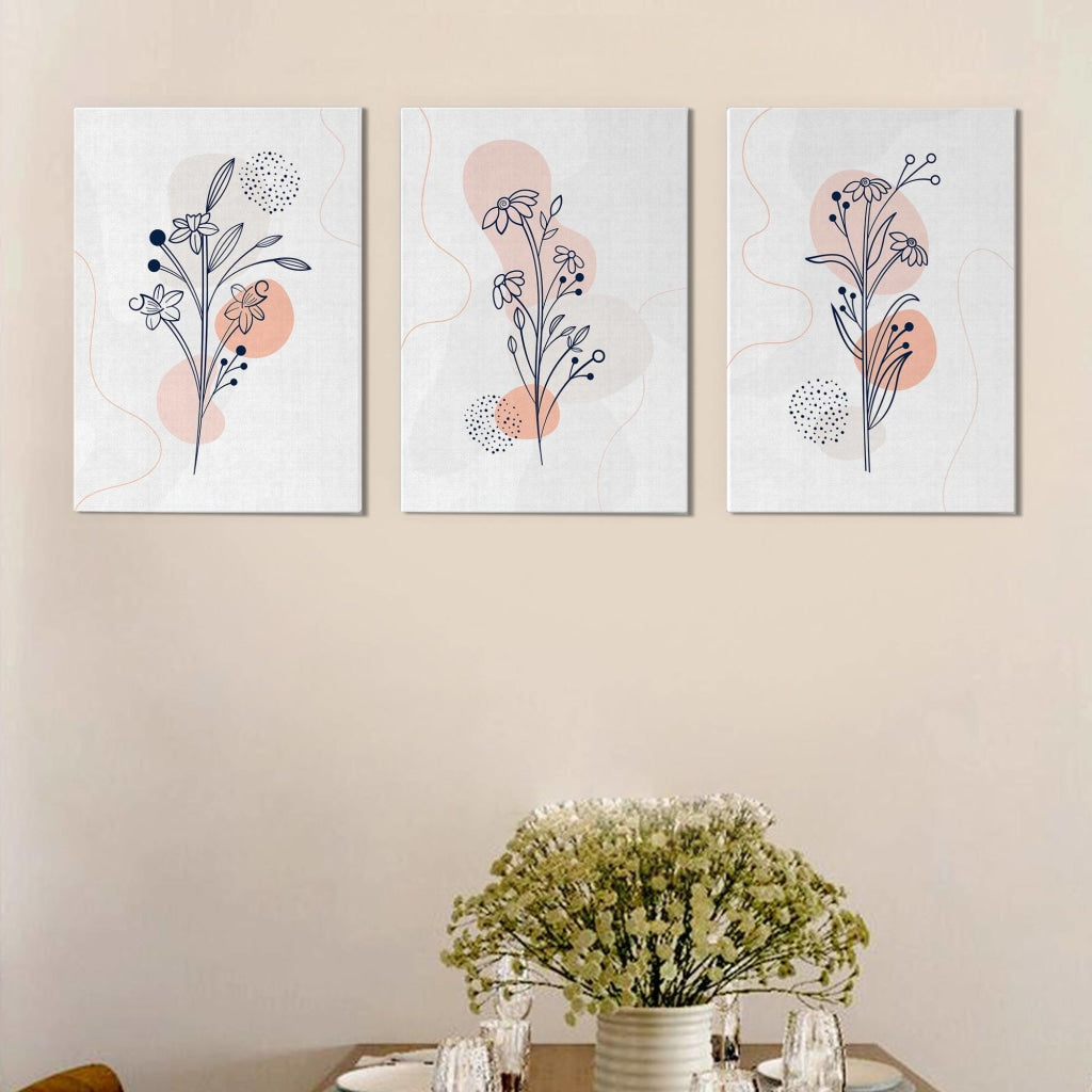 Delicate Floral 3 Panels Art Frame For Wall Decor- Funkydecors Xs / Canvas Posters Prints &amp; Visual
